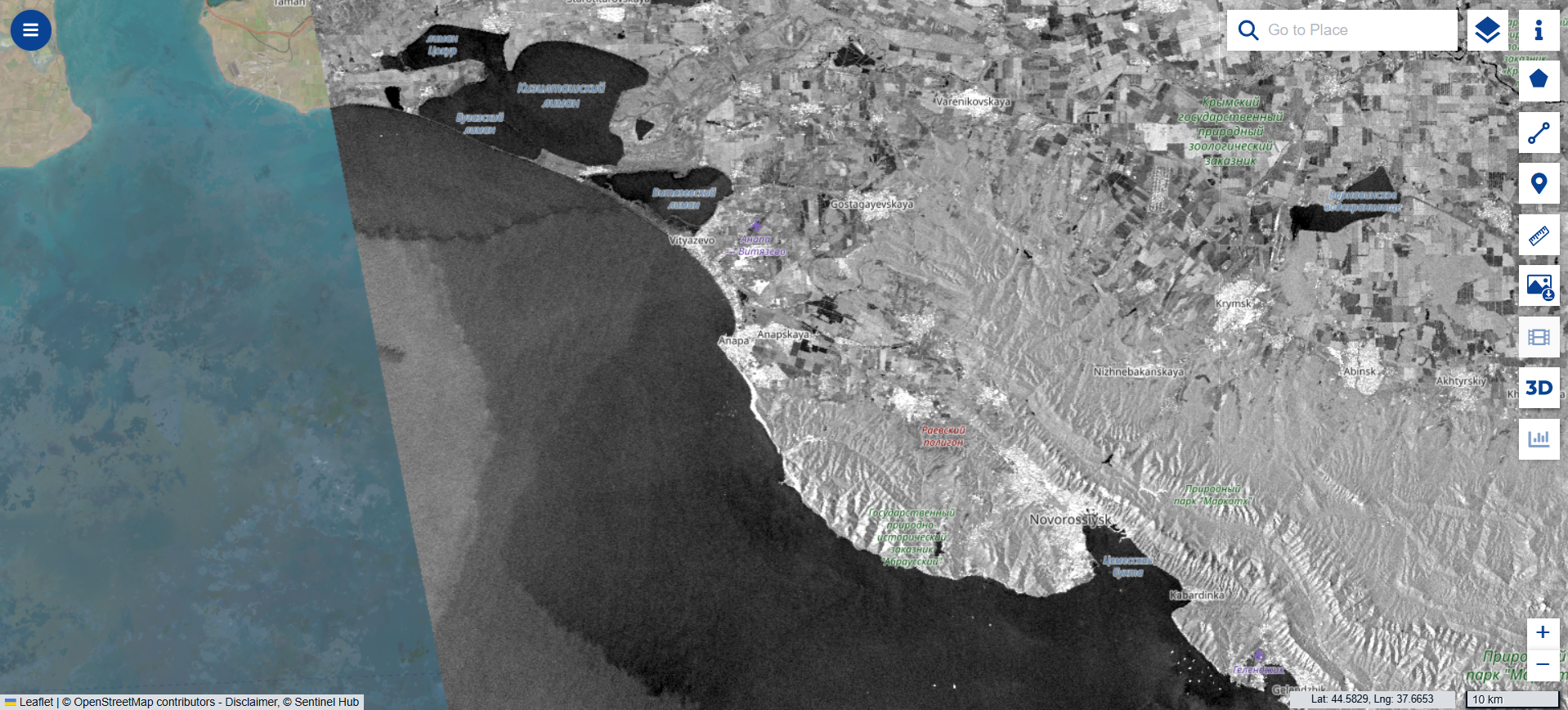 Побережье Анапы 8 апреля 2026 / данные спутника Sentinel-1